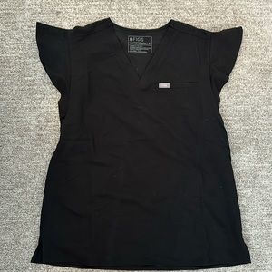 Black Flutter Sleeve Fig Scrub Top